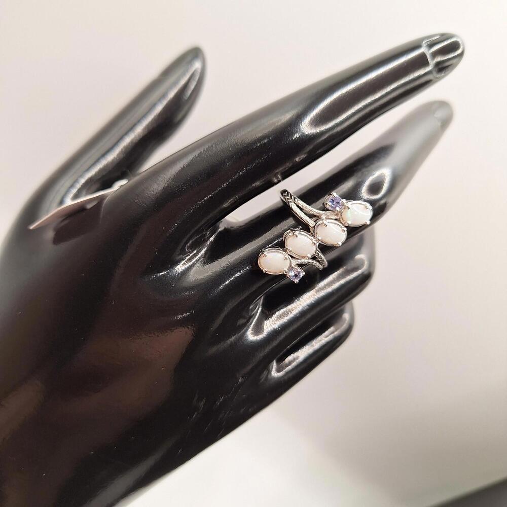 925 Sterling Silver Ring Fire Opal Tanzanite Gems… - image 2